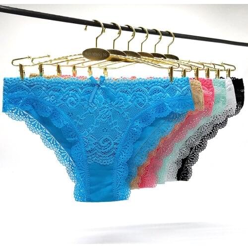 6 Pcs/Set Women Cotton Lace Sexy Panties For Female 6 Colors Low Waist Bow Floral Soft Girls Briefs Underwear Culotte Femme