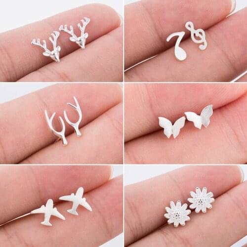 Multiple Style Animal Butterfly Earrings for Women Girls Fashion Silver Color Deer Flower Plane Music Earings Small Jewelry GIft