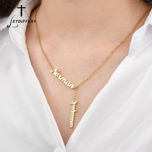 Letdiffery Customized Double Names Necklaces for Women Stainless Steel Adjustable Custom Lover Name Wedding Jewelry