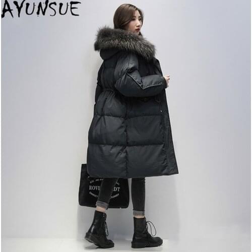 Womens Down Jacket Winter Coat Female Jacket 90% White Duck Down Coats Raccoon Dog Fur Collar Parkas Woman Abrigo Mujer Pph1259
