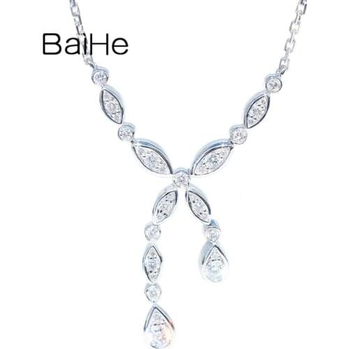 BAIHE Solid 18K White Gold 0.34ct H/SI Natural Diamonds necklace Women naszyjnik Trendy Fine Jewelry Wedding 2020 новинка collar