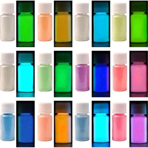 12 Colors Powder Pigment Mica Powder for Soap Making Glow In the Dark Pigment Powder With Lamp Epoxy Resin Luminous Powder 20G