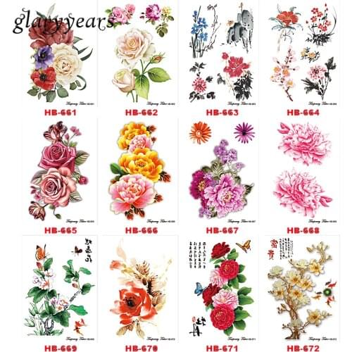 12 Designs 1 Piece Flower Pattern Body Art Decal Waterproof Temporary Tattoo for Women Arm Leg Art Tattoo Paper Summer Style New