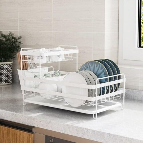 2 Tier Dish Drying Racks with Utensil Holder, Dishes Drainer and Removable Drainboard for Kitchen Counter