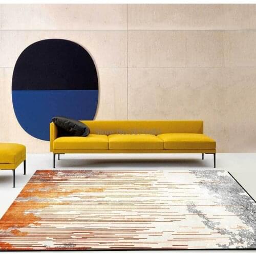 200*300cm Modern Abstract Simple White Background Gray Orange Line Living Room Bedroom Bedside Carpet Floor Mat Customization