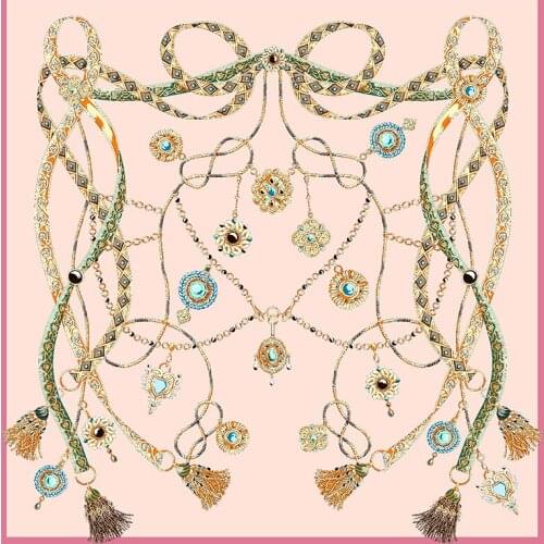 2020 90x90 tassel chain Multipurpose women Silk twill scarf Satin square tie Hairband ladies foulard femme towel bufanda shawl