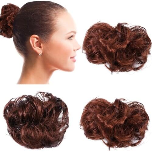 2020 Hot Curly Scrunchie Chignon With Rubber Band Brown Gray Synthetic Hair Ring Wrap On Messy Bun Ponytails