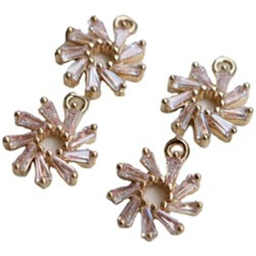 2021 New True Gold Plated Copper 13MM Zircon Windmill Necklace Pendants DIY Earring Charms Jewelry Making Accessory