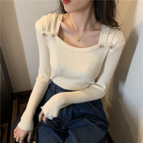 2021 Button Sexy Solid Autumn Winter Sweater Pullover Women Female Knitted sweater badycon slim long sleeve sweater Pink Gray