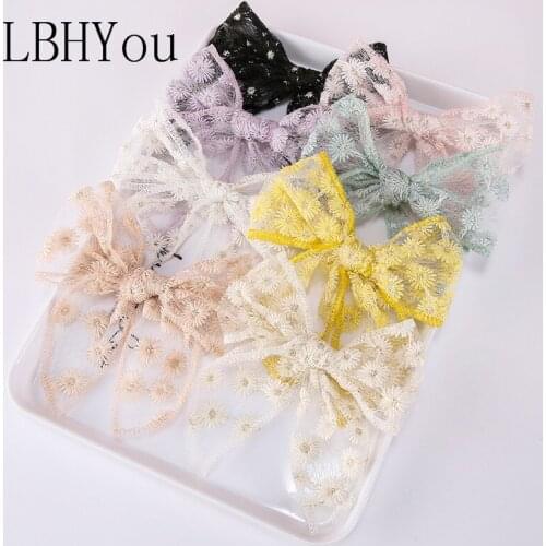 8pcs New Kids Girls Daisy Embroidery Bows Hair Clips School Girls Knot Tail Hair Barrettes Child Hairpins