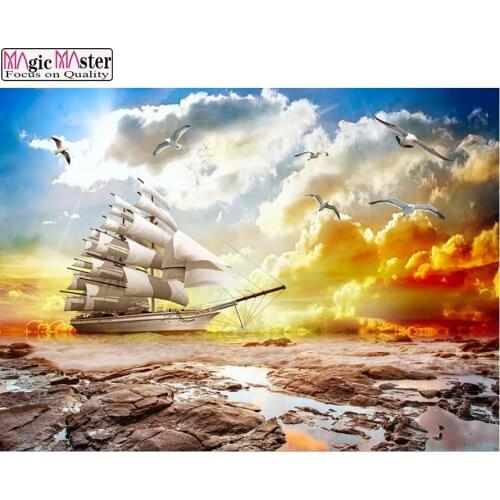 DIY Diamond Mosaic Diamond Painting natural scenery Cross Stitch Kits Boat seagull 5d Diamond Embroidery rhinestones Home Decor