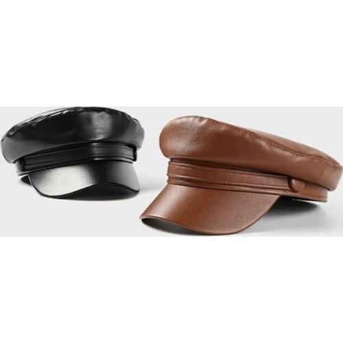 New 2020 Spring Autumn leather Military Cap hat Army beret Femme hat Women Black berets caps for women sombrero mujer flat Hats