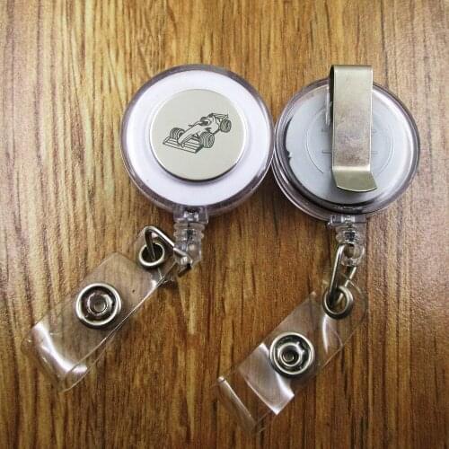 Racecar ID Badge Reel gift for him/her friend family retractable recoil id badge holder work fun