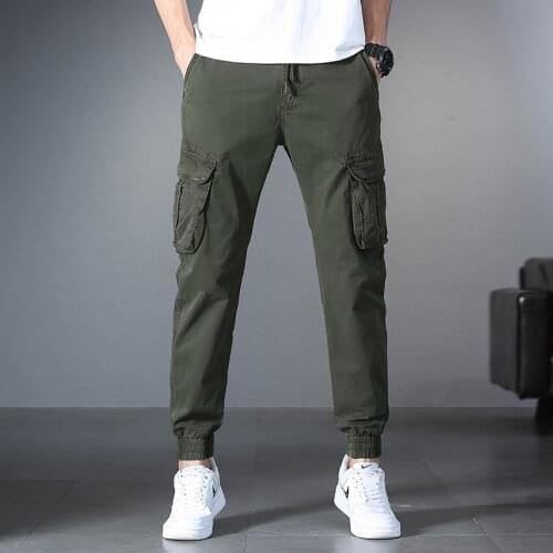 Mens Pants Large Size Plus Spring Autumn Men Elastic Waist Multi Pocket Long Baggy Straight Cargo Jogger Trousers Male