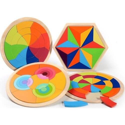 Wooden Puzzle 3D Creative Geometric Shape Jigsaw Intelligence Develop Montessori Educational Toys For Children Kids Baby