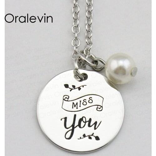 Diy Making MISS YOU Inspirational Hand Stamped Engraved Custom Pendant Necklace for Fashion Lady Gift Jewelry,10Pcs/Lot, #LN1955