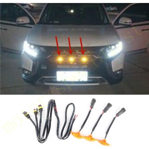 For Mitsubishi Outlander 2019-2020 LED Car Front bumper Grille LED Amber Light Raptor Style Light Kit Decor W/ Wire Speed