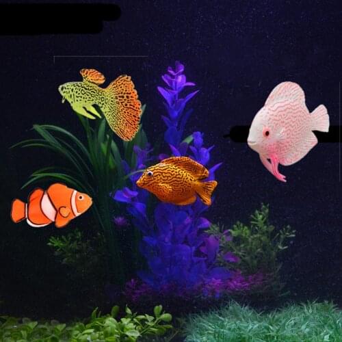Fluorescent Artificial Fish Toy, Clownfish Rumble Fish Goldfish Model Toy with Suction Cup Sucker Play with Fish Aquarium Tank