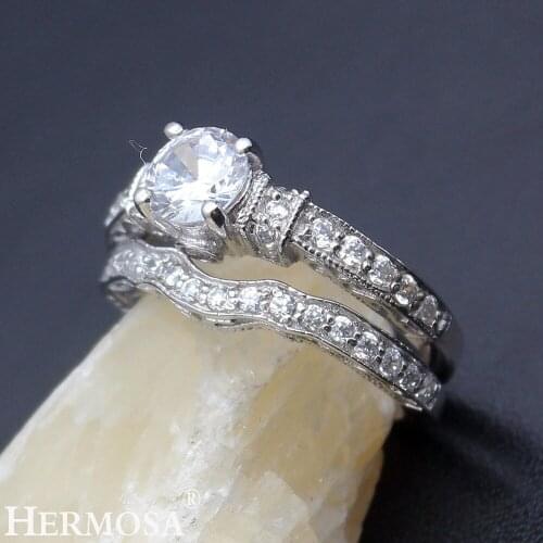 Hermosa Women Rings Zircon 1 Pair Rings Engagement Anniversary Jewelry Bridal Wedding Ring Size 7# 8