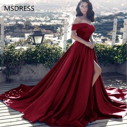 Elegant Hot Sell Ball Gown Off-the-Shoulder Court Train Women Formal Evening Gown Blue Satin Prom Dress Split vestido formatura