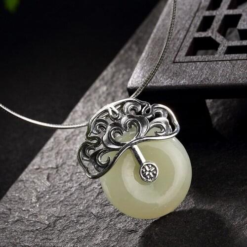Hetian Jade Peace Buckle Xiangyun Fortunes Thai Silver Restoring Ancient Ways Is The Upscale Female Pendants Wholesale