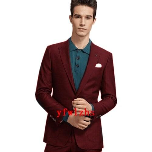 Handsome Groomsmen Peak Lapel Groom Tuxedos Wedding Dress Men Suits Blazer Prom Dinner (Jacket+Pants+Tie) K317