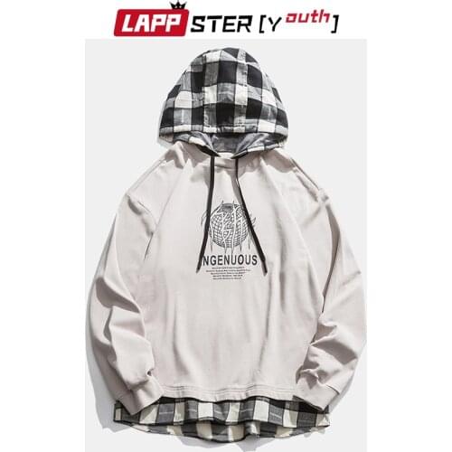 LAPPSTER-Youth Plaid Harajuku Oversized Hoodies 2021 Pullovers Men Korean Fashions Sweatshirt Streetwear Hip Hop Kpop Clothing
