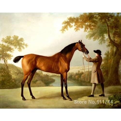 Horse painting Tristram Shandy A Bay Racehorse Held By A Groom In Extensive Landscape by George Stubbs High quality Handpainted