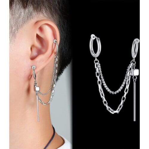 Minimalist Link Chain Earrings for Men Never Fade Stainless Steel Metal Ear Christmas New Year Party Gifts Jewelry