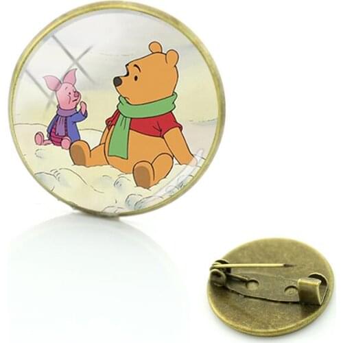 Disney Fashion Brooch Trend Cartoon Character Pattern Cabochon Glass Pin Brooch Gift Mens And Womens Brooch Jewelry Badge