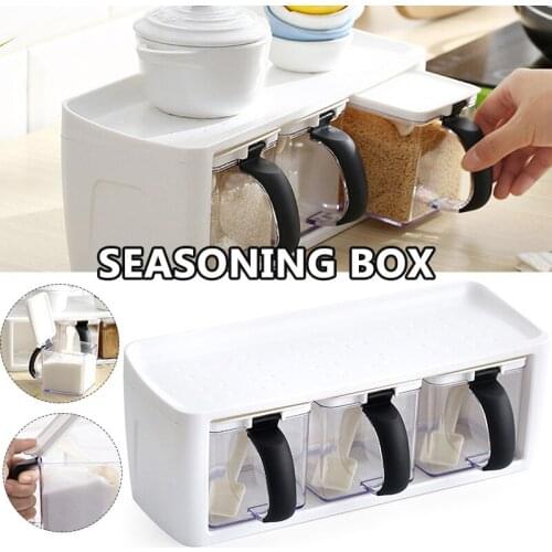 Seasoning Box Set Wall-Mounted Free Punching and Space-Saving Household Kitchen Shelf Combined Storage Box Herb Spice Tools Re