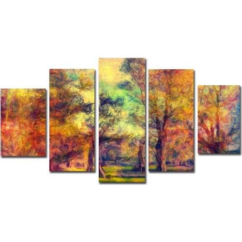 Canvas Wall Art Pictures Unframed Kitchen Restaurant Decor Living Room 5 Pieces Abstract Colorful Woods HD Printed Poster Paint