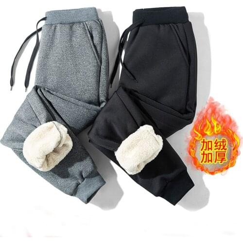 New Men Casual Plus Velvet Sport Pant Winter Warm Outdoor Sportswear Loose Solid Drawstring Elastic Waist Long Pants Men Trouser
