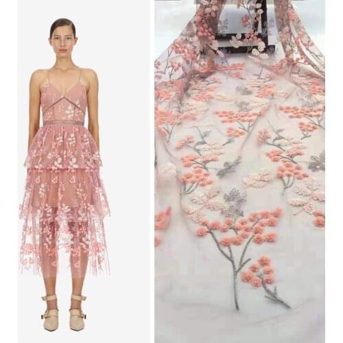 LASUI New product embroidered 3D Flowers net lace fabric Sequin French lace wedding dress diy material clothing decoration X0480