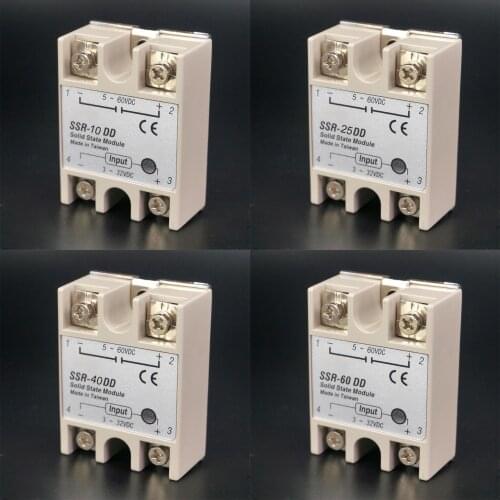 10A/25A/40A/50A/60A/75A/90A/100A SSR Single-phase Solid State Relay DC-DC Input 3-32VDC Load 5-60VDC