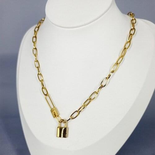 ORZTOON Retro Hip Hop Gold Color Lock Pendant Necklace Female Luxury Exaggerated Chain Necklace Trendy Woman Jewelry Gift New