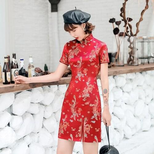 Vintage CheongsamMandarin Collar Elegant Slim Plus Size Qipao Female Satin Dress Vestidos Sexy High Split Chinese Dress