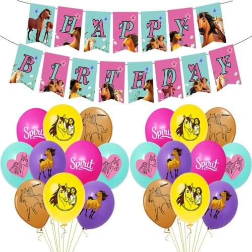Spirit Riding Horse Balloons Happy Birthday Banner Cartoon Latex Ballons Forest Princess Girl Farm Party Supplies Decoration Toy