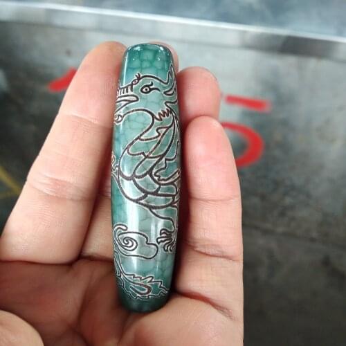 Equisite Tibetan Dzi Bead Dragon Pendant Chalcedony Magical Dangling Hanging Churinga Amulet Bring good luck