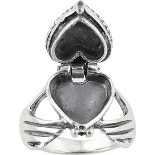 Milangirl Unique Lid That Can Be Opened Ring Silver Plated Color Heart Love Shaped Female Ring for Women Party Jewelry