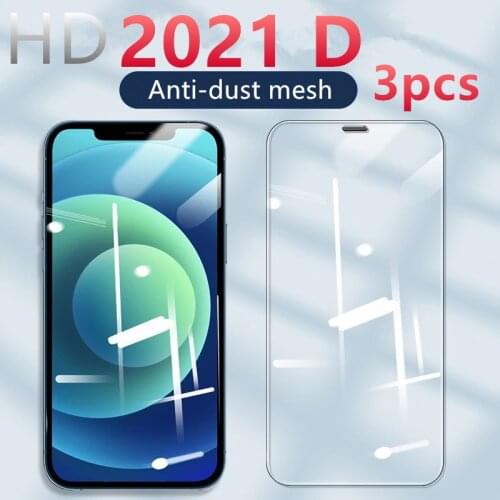 3Pcs Protective Glass On iPhone 11 12 Pro Max XS XR 6 s 7 8 Plus SE Anti-dust mesh For iPhone 12 Mini 11 Pro Max Tempered Glass