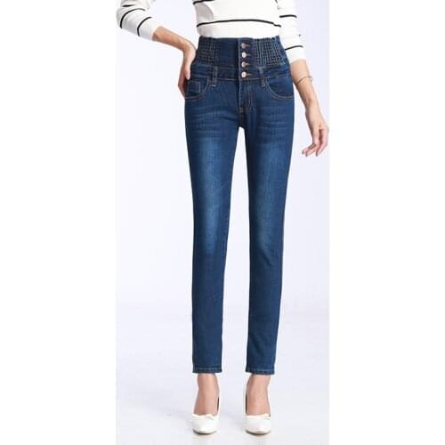 2021 Trends Skinny Denim Jeans for Woman Spring High Waist Ladies Pencil Pants Plus Size Streetwear Blue Women Trousers Clothing
