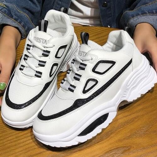 Chunky Trainers Women Shoes 2020 Summer White Black Women Sneakers Fashion Thick Sole Platform Sneakers For Women Casual Shoes