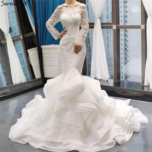 Vintage Off Shoulder Long Sleeves Wedding Dresses 2019 White Handmade Flowers Sexy Bride Gown Real Photo Custom Made C66734