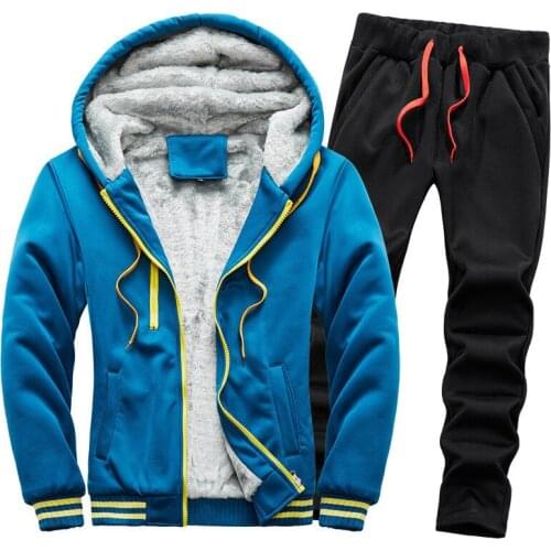Winter warm Mens Hoodies Tracksuit Winter Fleece matching Suit Warm Velvet Sweatshirt Brand Clothing Men Set Jacket+Pants