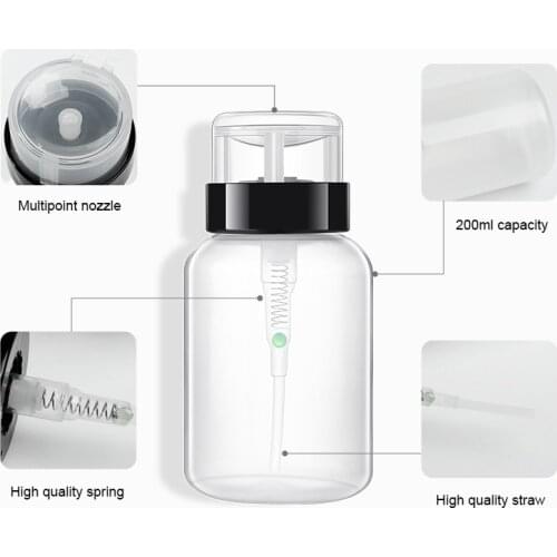 2pcs 200ml Empty Nail Polish Remover Alcohol Liquid Press Pumping Dispenser Bottle Polish Remover Cleaner Liquid Manicure Tool