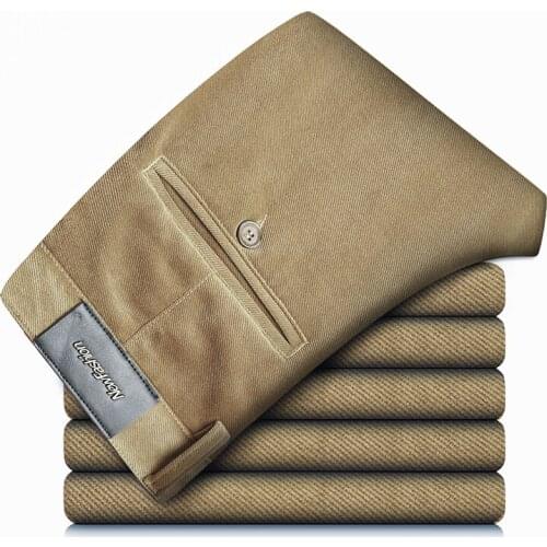 2021 Autumn Winter Brand-fitting Straight Stretch Corduroy Pants Business Classic Style Youth Mens Thick Warm Slim Trousers