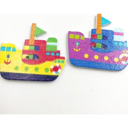 25/50pcs 19*31mm 2 Holes Steamship Panted Buttons-Mixed Wood Buttons, for Sewing, Scrapbooking, Embelishments, botones WB684