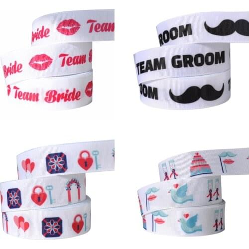 25mm 10 Yards Wedding Champagne Print Grosgrain Ribbon Team Bride/groom Cupid Printed DIY Gift Accessories Party Decoration