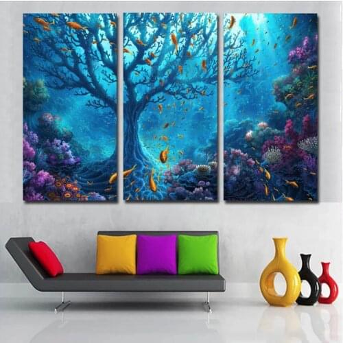 3 piece undersea scenery tree diamond painting 5D diy Full Diamond Embroidery Abstract Mosaic Triptych Home Decor AA2144